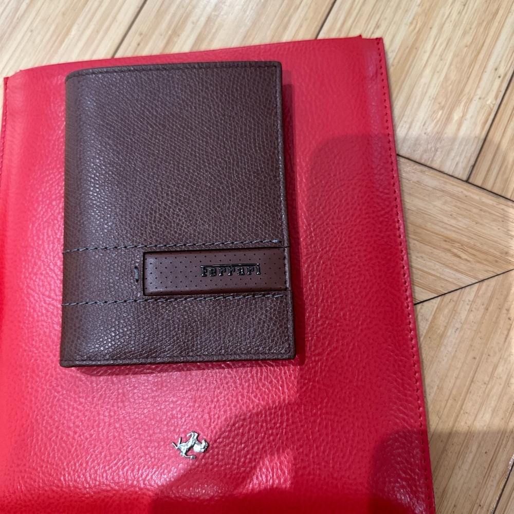 Authentic Ferrari Brown Grain Leather Wallet